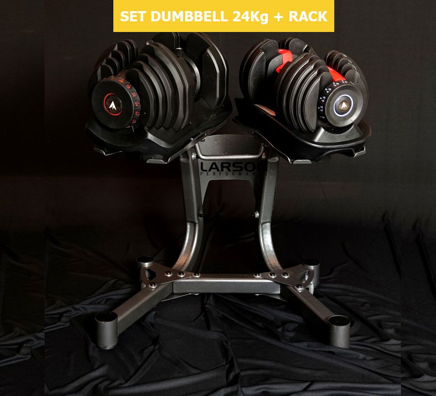 LARSON PERFORMANCE Adjustable Dumbbell Set 24Kg + Rack